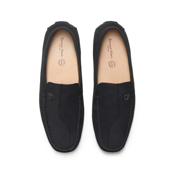 Men's Vegan Leather Slip-On Casual Loafers - BLACK - 4